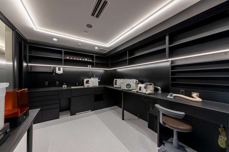 In-house dental lab with milling and processing equipment